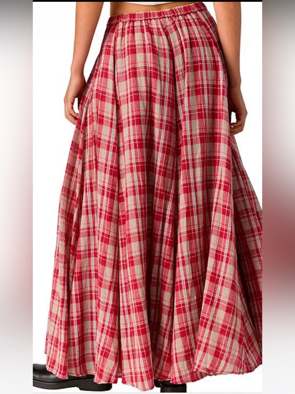 NWT🌷Free People Plaid Printed Mid Rise A-Line Maxi Skirt - Picture 12 of 15